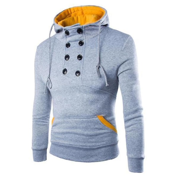 High Neck Double Breasted Men's Sports Hoodie Pullover Light Grey 3XL