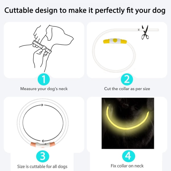 Uppladdningsbart LED-halsband – justerbart, vattentätt blinkande halsband för små, medelstora och stora hundar