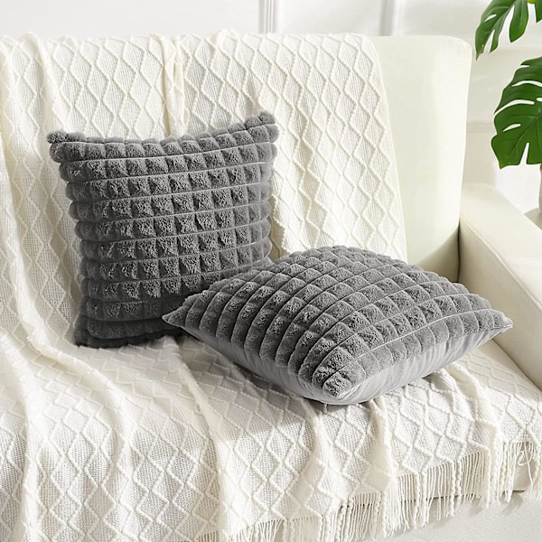 Putetrekk Grå Myk Kunstig Pels 45 x 45cm Kvadrat Fluffy Kast Sofa Putetrekk Søt Mote Dekorativ for Hjem Soverom Stue Seng med Lukking