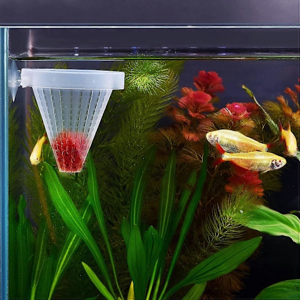 4 st Akvarium Levande Röda Maskar Fiskmatare Plast Konformad Korg Räkfoderkopp med Sugpropp