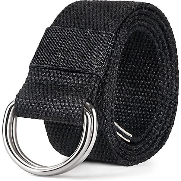 Canvasbälte med svart D-ring - Unisex, extra långt och brett (1 1/2\") - enfärgad