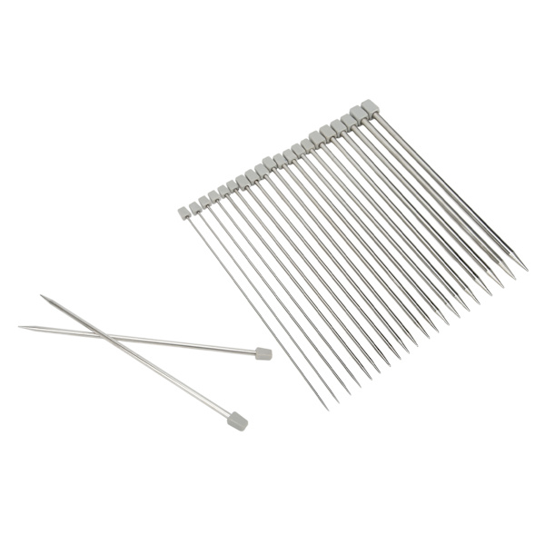 22 stk. strikkepinde 25 cm rustfrit stål blank bred anvendelse metal strikkepindesæt