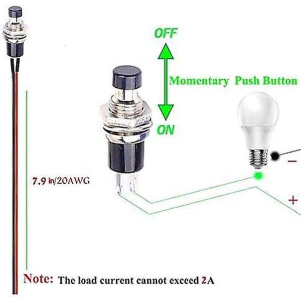 Mini Momentary Tryckknappsbrytare med Förlödda 20AWG-trådar - SPST 2Pin På/Av Hornbrytare för Bil, PC, Bordslampa (10st)