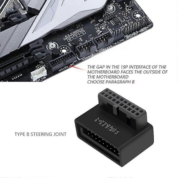 PH19B USB 3.0 Intern Header USB3.0 19/20P Socket 90 Graders Adapter Konverter kompatibel med Datormoderkort