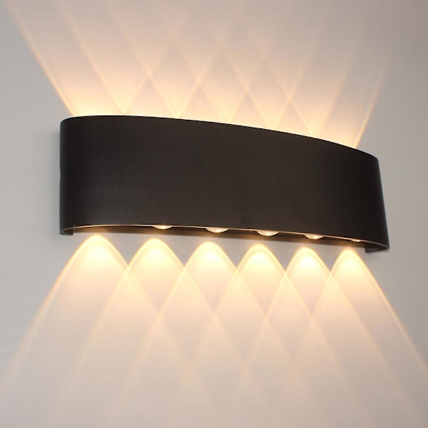 12W Sort Aluminium LED Indendørs Væglampe, Moderne Væglampe Op Ned Spotlampe til Stue Soveværelse Hall Trappe Gang (Varm Hvid)