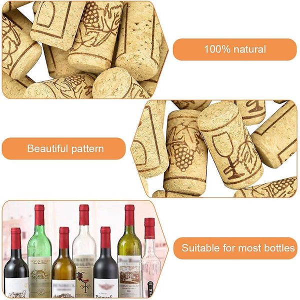 Naturlige korkpropper - 100 stk. | Genanvendelig vinstop af træ | Vinopbevaring og forsegling | DIY vinflaskedekoration | 21 * 40mm