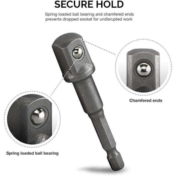 Set med 3 sexkantsadaptrar för sladdlösa skruvdragare 1/4 \", 1/2\", 3/8 \"