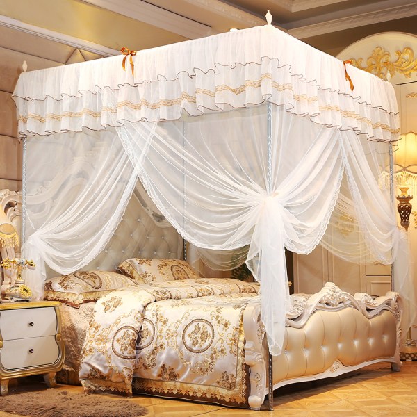 Luxury Princess Four Corner Stolper Seng Gardin Baldakin Netting Myggnett Sengetøy (M)