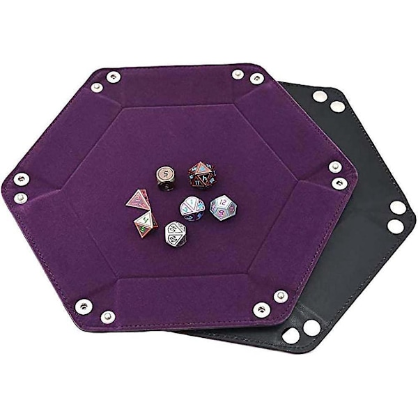 Tärningshållare Tärningsmatta Tärningsrullningsbricka PU Läder Tärningsbricka Hexagon Vikbar Tärningsbricka för Tärningsspel och Andra Bordsspel, Lila