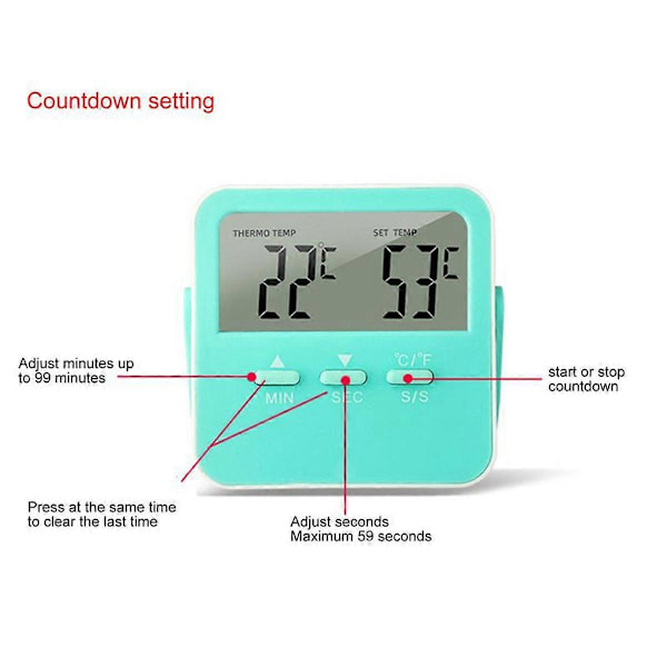 Madtermometer Madlavningstemperaturalarm med LED-display Sort