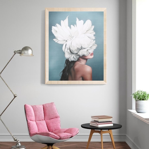 40x60cm Fjäder och flickfigur Modern stil Canvasmålning Väggkonst Bild Vardagsrumsdekor