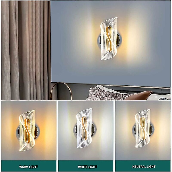 Inomhus Vägglampa 6W Dimbar Tricolor Led Arc Vägglampa Akryl Vägglampa Modern Belysning för Vardagsrum Sovrum Trappa Hall 29*10*10cm