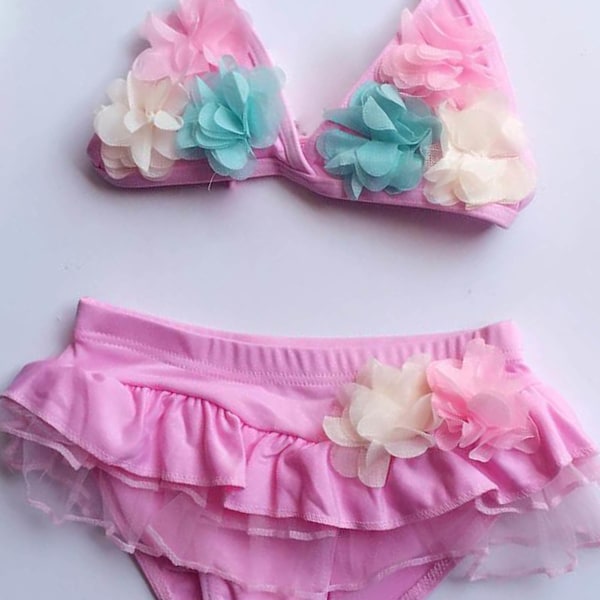 Barn Badkläder Småbarn Flickor Badkläder Baddräkt 2 Delar Baby Bikini Blommor Sommar Strandkläder Blomma S 9‑12.5kg
