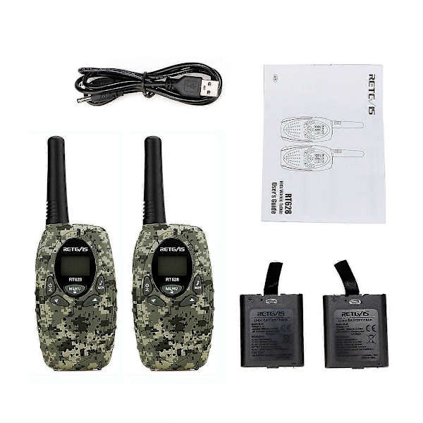 RT628 Kamouflage Uppladdningsbara Walkie Talkies för Barn 1 Par, med Li-ion Batteri och Laddningskabel, Lång Räckvidd Leksak för Barn för Inomhus- eller Utomhusaktiviteter, Ca