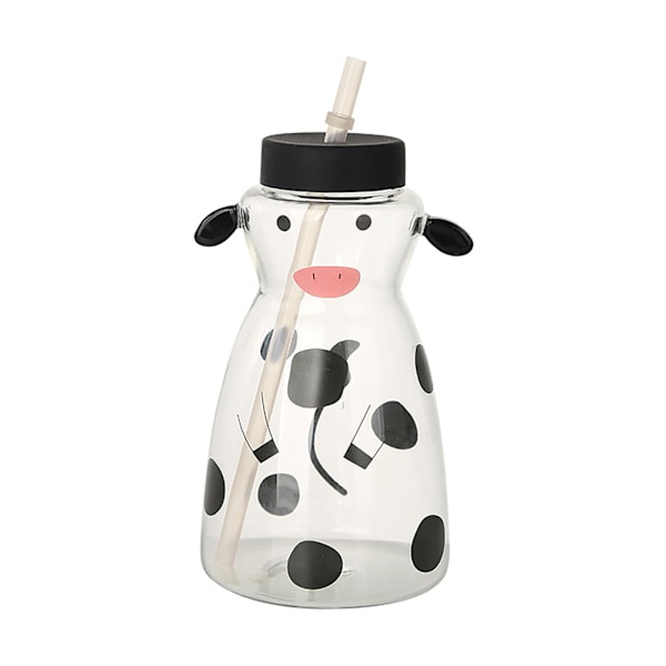 600ML Kreativ Glas Sugrör Mugg Ko Form Glas Mugg med Sugrör