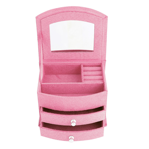 3-lags bærbar smykkeskrin for øredobber, ringer, armbånd og halskjeder - rosa