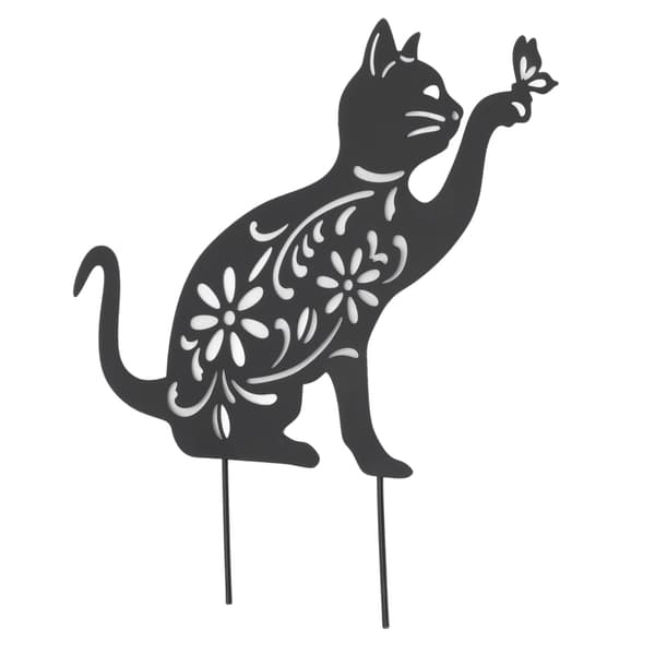 Sort Kat Statuette Sød Sort Kat Levende Udseende Hul Design Holdbart Metal Sort Kat Indretning til Hjem Have Baghave