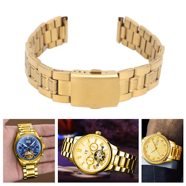 Watch i rostfritt stål Quick Release Dubbellås Spänne Byte av metall watch för män Dam Guld 22mm/0,9in 22mm