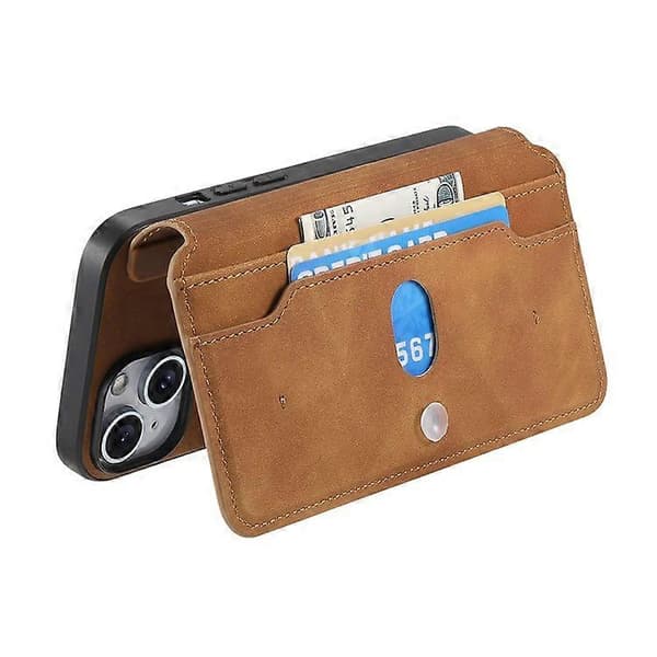 CASENEO Compatible with iPhone 16 Cross-Grain Leather Case Detachable Magnetic Phone Case Brown