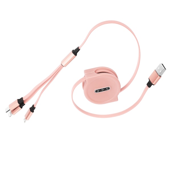 3 i 1 Multi Retractable Charger Cable 3A med TypeC/til IOS/Micro USB Connector 1.1M(Pink )
