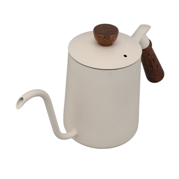 600 ml gåshals kaffekanna 304 rostfritt stål lång pipkanna trähandtag häll över kaffekanna tekanna vit