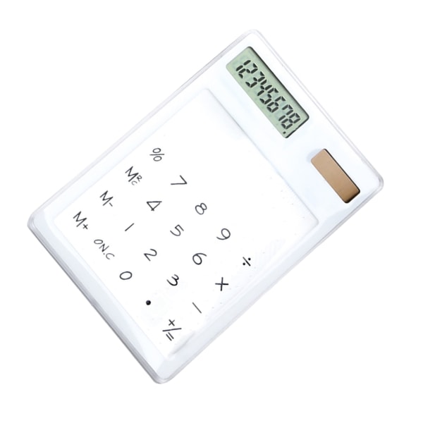 Solar Powered Lommeregner Touch Screen 8-cifret LCD Display Bærbar Transparent Lommeregner til Office School Home Hvid