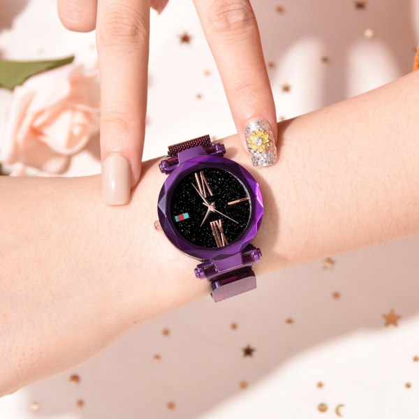 Mesh watch Starry Sky kellotaulukuvioinen naisten watch (violetti)