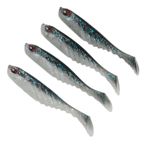 4PCS AR48 75mm/3.2g T-svans mjukt bete Dubbla färger Konstgjorda fiskedrag Wobbler TackleBlå Vit