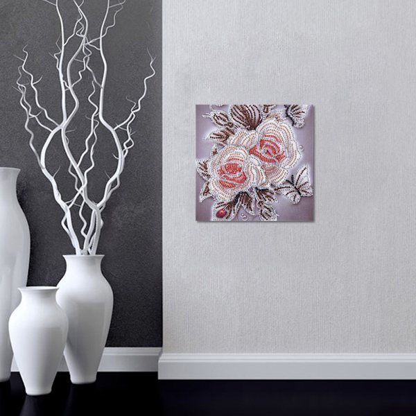 DIY 5D Rhinestone Painting Drill Rose Pattern Cross Stitch Kit Set Heminredning (Grå)