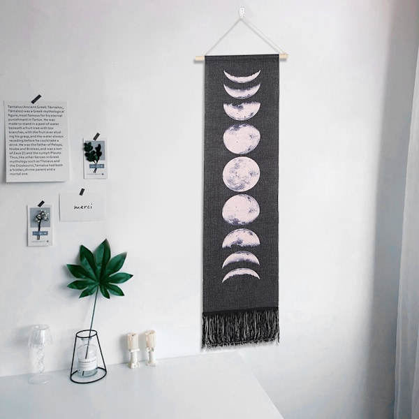 Hengende måne Lunar Print Pattern Veggteppe Display Dorm HjemmedekorasjonSvart