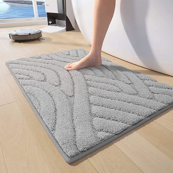 Halksäker Grå Badmatta - 40x60cm, Absorberande & Mjuk Mikrofiber, Maskintvättbar, Hållbar Golvmatta