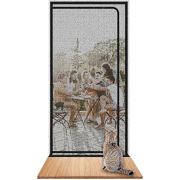 Forstærket kattedør med kraftig kæledyrssikker skærm med lynlås hvid forhindrer kæledyr i at løbe ud sort passer til dørstørrelse - 120x220 cm