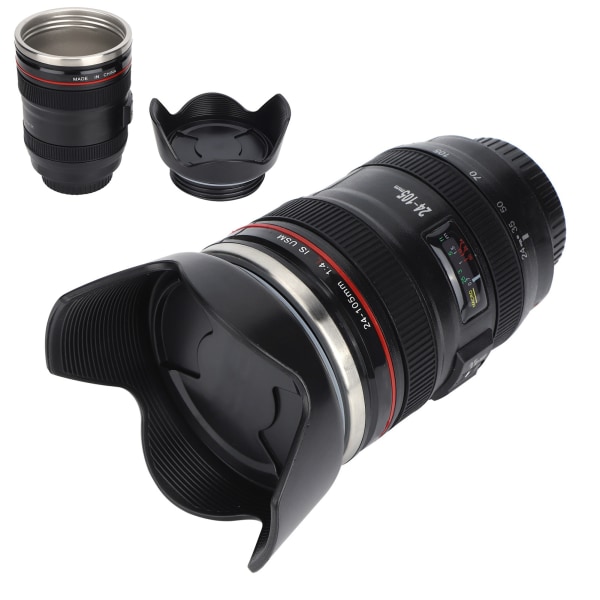 Simulering Kamera Lens Cup Rustfrit stål Kaffekop Krus med tilbagetrækkeligt låg Fotograf Lovers Gift