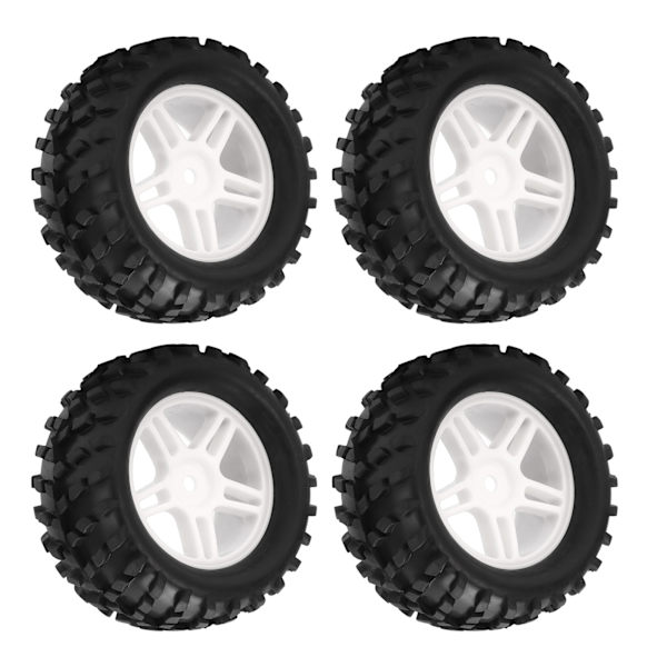 4 stk. RC-hjul og dekksett 82mm foran og bak med flettet mønster for WLToys 144001 1/14 RC Off Road CarWhite