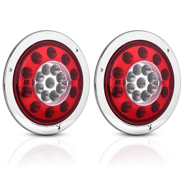 Par af 4,3 tommer runde 19 LED lastbil trailer bremse stop blinklys baglygte krom ring dual farve