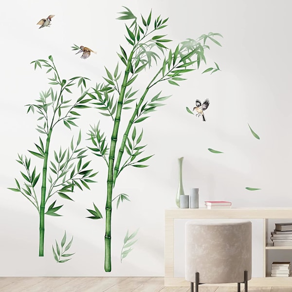 60*90cm Väggdekaler Stor Bambu Väggdekal Grön Växt Fåglar Väggdekoration Sovrum Vardagsrum Kontor