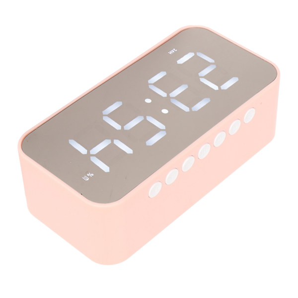 Trådlös Bluetooth-högtalare Stereo Ljud Brusreducerande Temperaturdisplay Röstmeddelande FM-radio Spegelväckarklocka Rosa