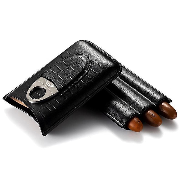 Cigarrhumidor i krokodilskinnsmönster av cederträ med cigarrklippare, bärbar design med 3 rör för utomhusresor