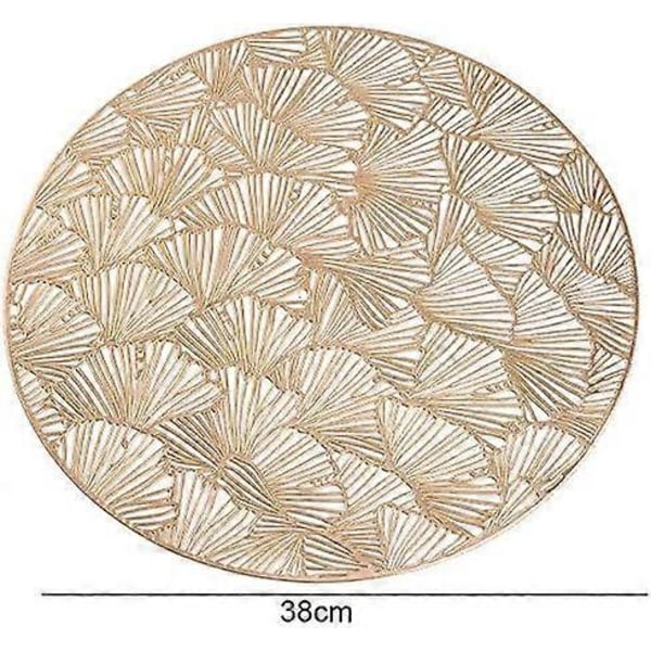 Pyöreät PVC-tabletit, 4 kpl, ontto Ginkgo Biloba -kuvio, lämmönkestävät liukumattomat pöytätabletit keittiöön/kotiin (kulta)