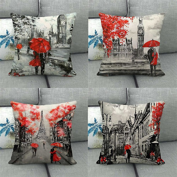 Sett med 4 Putetrekk, Polyester og Lin Dekorativt Putetrekk Sofa Bil Hjem Dekor Putetrekk 45 X 45cm (par Rød A), Valentinsdagpute