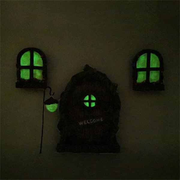 Miniatyr Fe Dekorationer Fe Dörr Och Fönster Set Lysande Dörr Och Fönster Prydnader