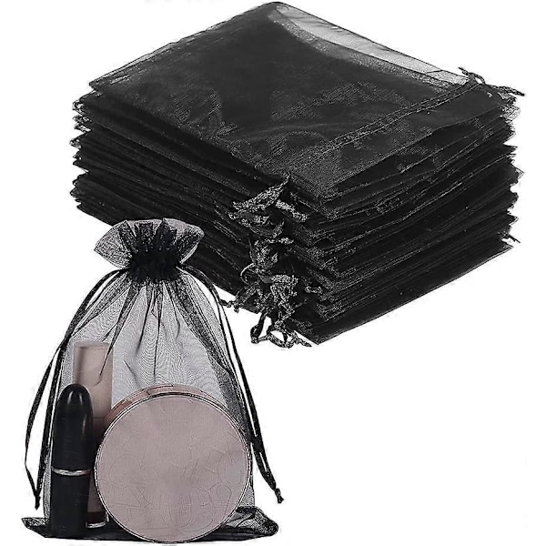 100 stk. sorte 9x12 cm bryllupsgaveposer med snøre til makeup, slik, babyshower