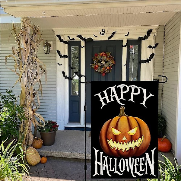 Pelottava Kurpitsa Halloween Puutarha Lippu - 12 X 18 Tuuman Kaksisivuinen Juutti Pihakoriste