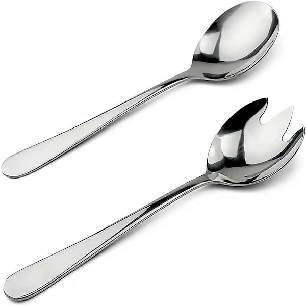 En pakke med 2 stk. salatske og -gaffel salatsæt, salatsæt i rustfrit stål, 19,6 cm salat, sovs, frugt, suppe eller pastaske og