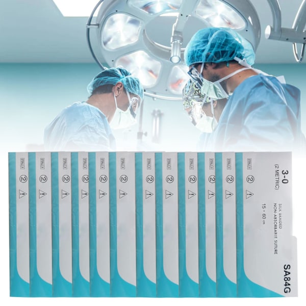 12 poser 3-0 suturtråd Unngå absorpsjon Individuelt pakket Sykehus silkesuturtrådsett