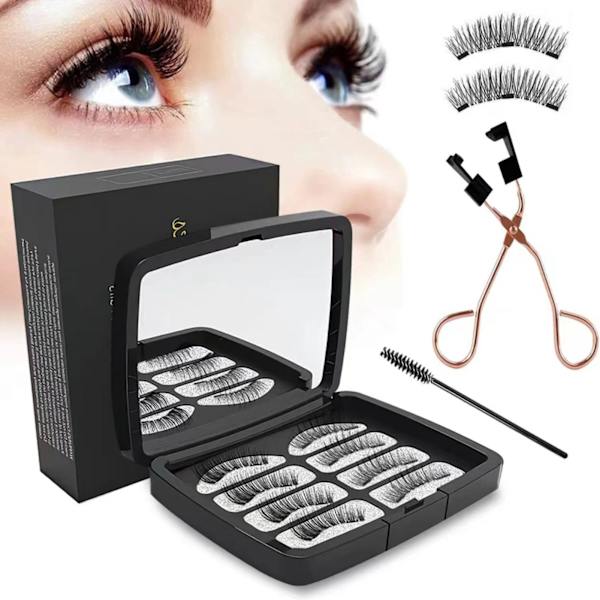 4 par naturlige øjenvipper Magnetisk Design Curl 3D Bærbare løsøjenvipper med Clip Brush Sort