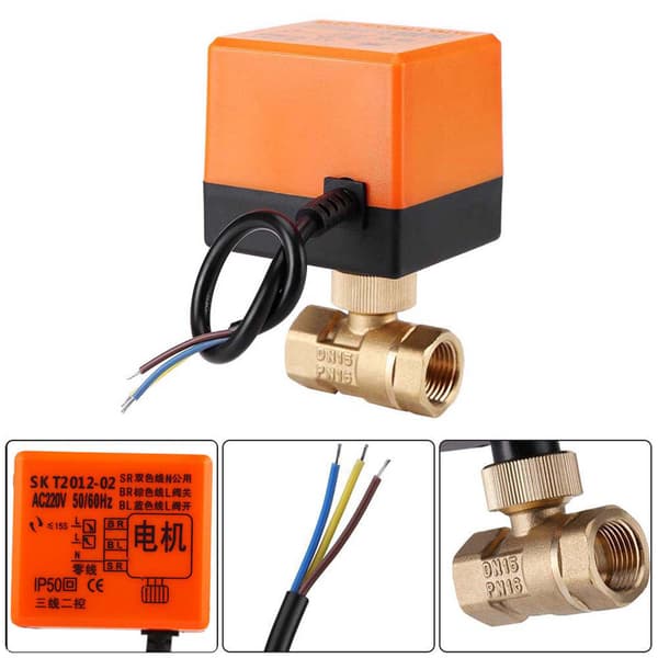 AC 220V Messing Elektrisk Motorisert Kuleventil 2-veis 3-leder 1.6Mpa Gjenget DN15