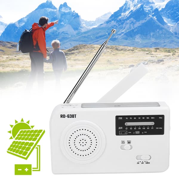 RD638 ABS Solenergi Nød Multifunksjon Håndsveiv Radio Støtter FM/AM Funksjon Hvit