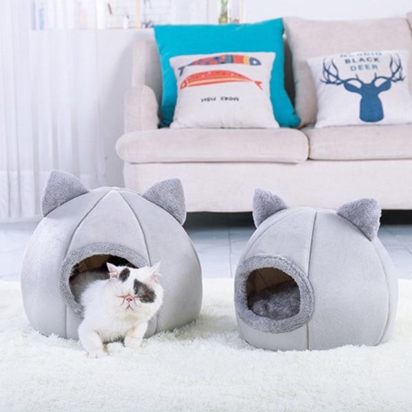 Semi Closed Warm Pet Nest Bekväm husdjurssäng Winter Plush Kennel
