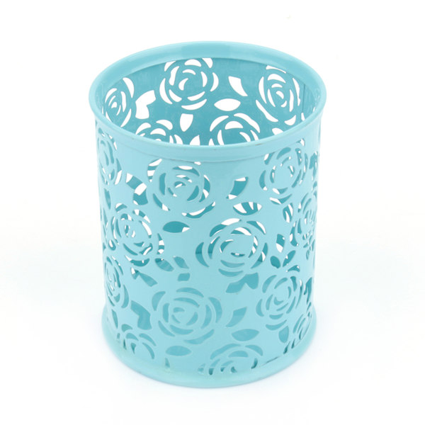 Kontorskrivebord hult rosenblomstmønster Pen Blyant Grydeholder Container Organizer (blå)